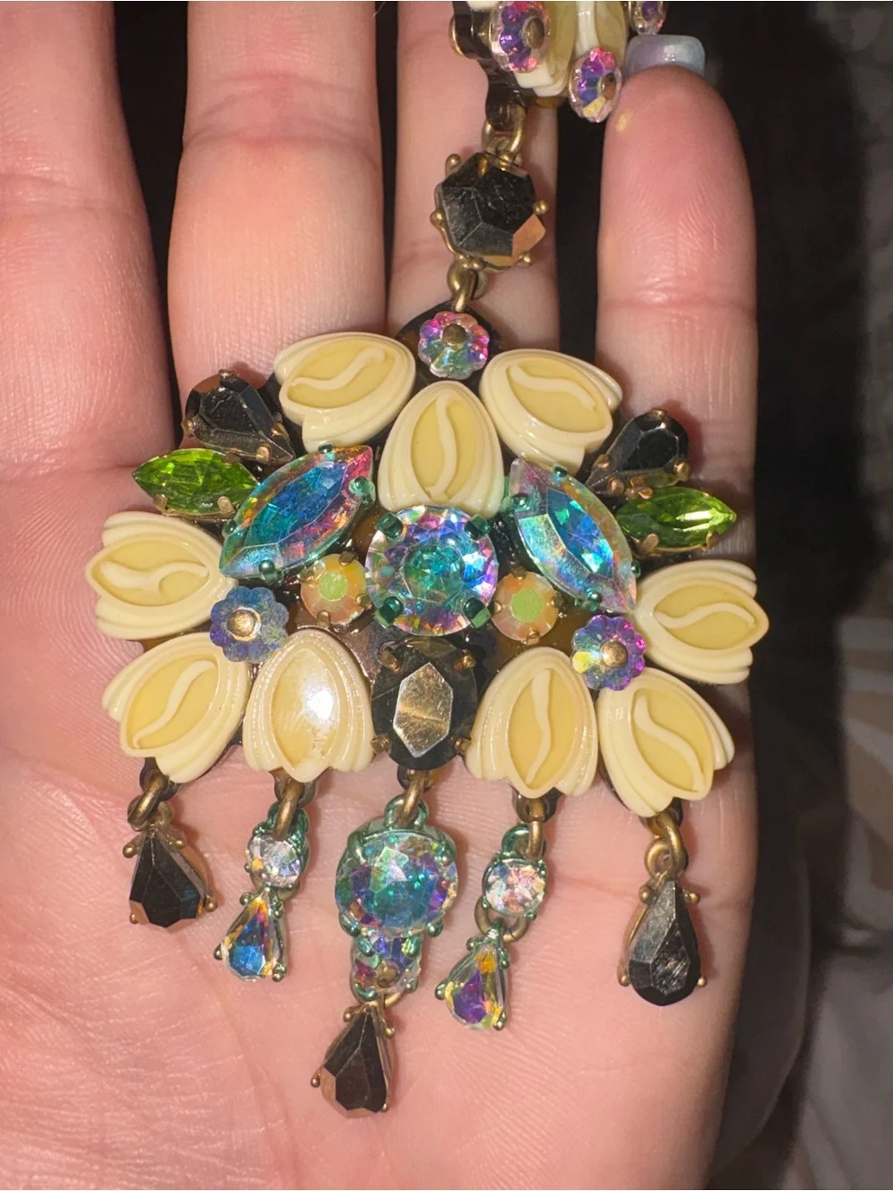 J. Crew Yellow Floral Drop Earrings with Aurora Crystal Accents